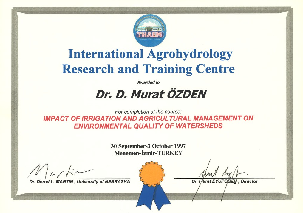International Agrohydrology Research and Training Center, 30 Eylül - 3 Ekim 1997, Impact of Irrigation and Agricultural Management on Enviromental Qualty of Watersheds